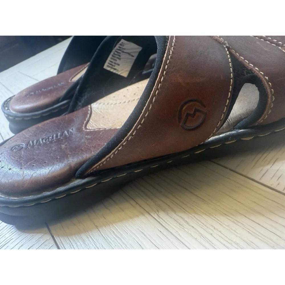 Magellan Men's Brown‎ Leather Outdoor River II Slides Sandals Sz 10. Nature